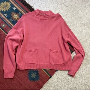 J. Crew Pink Crew Neck Patch Pocket Sweater Size Large